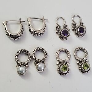 Sterling Silver 925 Interchangeable Gemstone Earrings: Peridot, Amethyst & Pearl